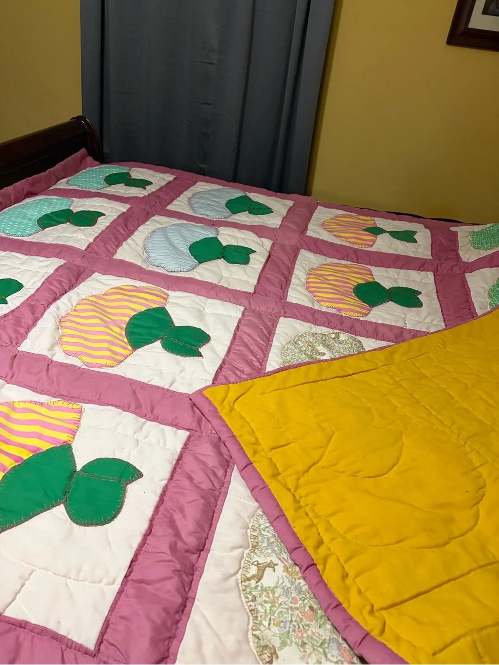 Handmade Pink Patchwork Holly Hobby Quilt - Green & White Accents